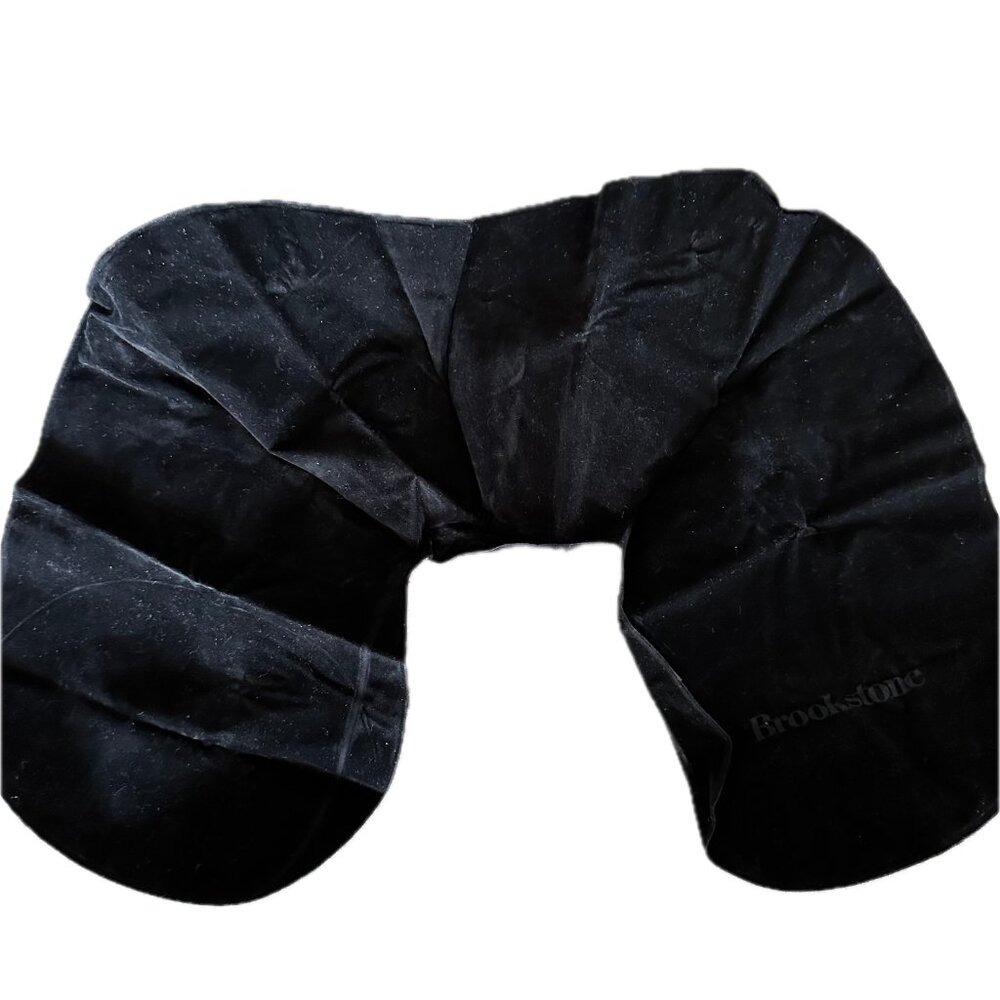 Brookstone Inflatable Pillow Black Neck/Head Travel Blow Up Carrying Case Pouch